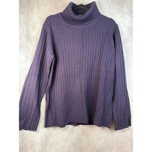 Modern Style Purple Ribbed Turtleneck Sweater Women's‎ Size L Cable Knit Detail